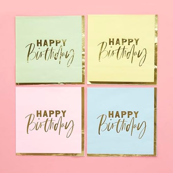 PASTEL 'HAPPY BIRTHDAY' PAPER NAPKINS 165X165MM 16/PACK - Image 2